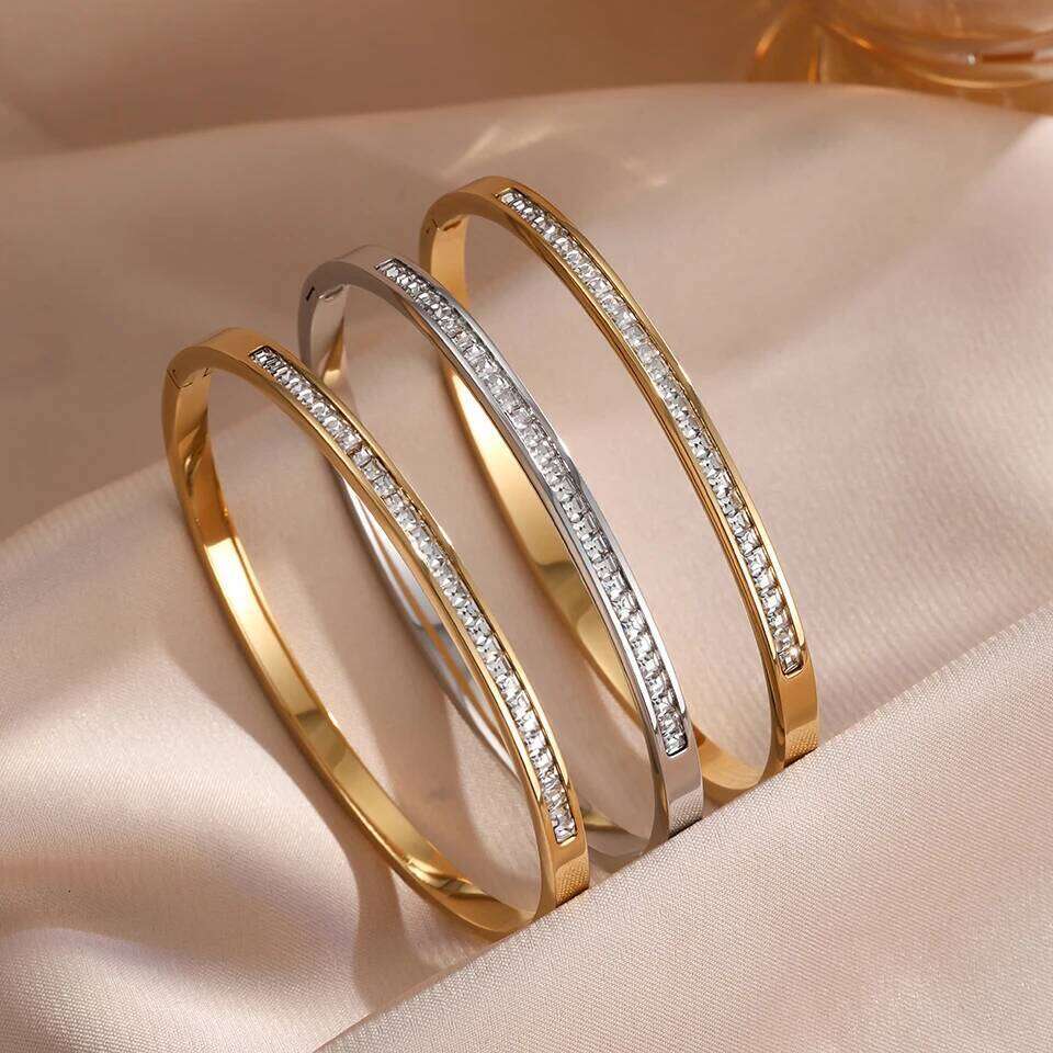 ZAKOL Exquisite Micro Paved Crystal Zirconia Thin Bracelet Bangles for Women Personalized Stainless Steel Stacked Jewelry