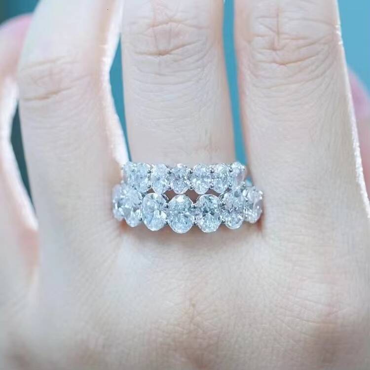 Yu Ying Eternal Love Full Circle Oval Diamonds Rings 14K White Gold Eternal Wedding Band Ring Fine Jewelry Women Rings