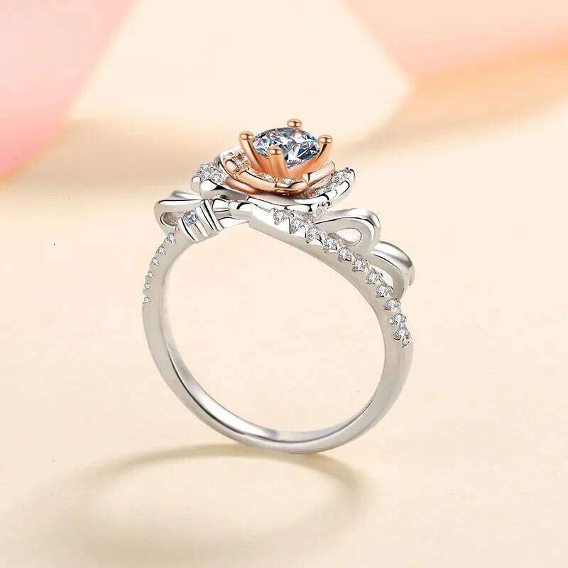 18K Gold Inlaid Women's Ring, 0.5 Ct Moissanite, One PT950 Platinum Rose As A Gift for Girlfriend's Proposal Ring a82