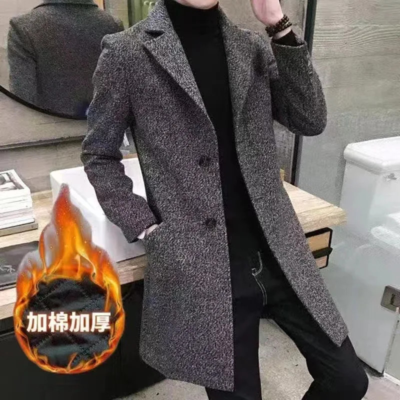 5XL Plus Size ThermalLined Mens Wool Blend Coat Korean Fit Trench Overcoat Man Mans Winter Long Jacket 251226