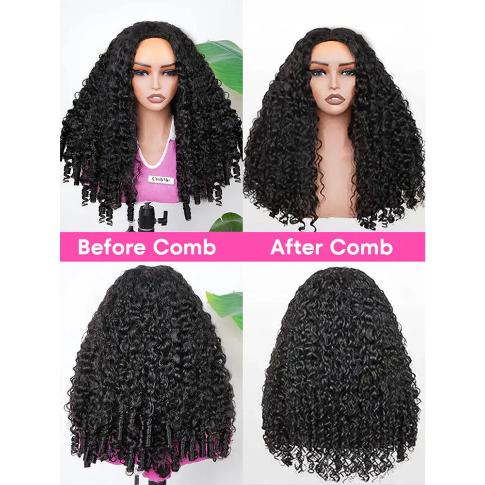 Burmese Curly Half Wig Vietnamese Glueless 100% Raw Human Hair Wig With Drawstring Seamless Clips Deep Wave 3 IN 1 Half Wig france hot bold&confident