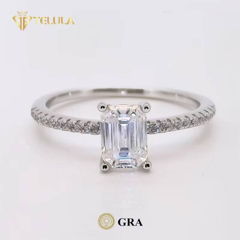 810mm Hot Selling 925 Sterling Silver Moissanite Engagement Wedding Ring Premium Quality 4CT Emerald Moissanite Ring