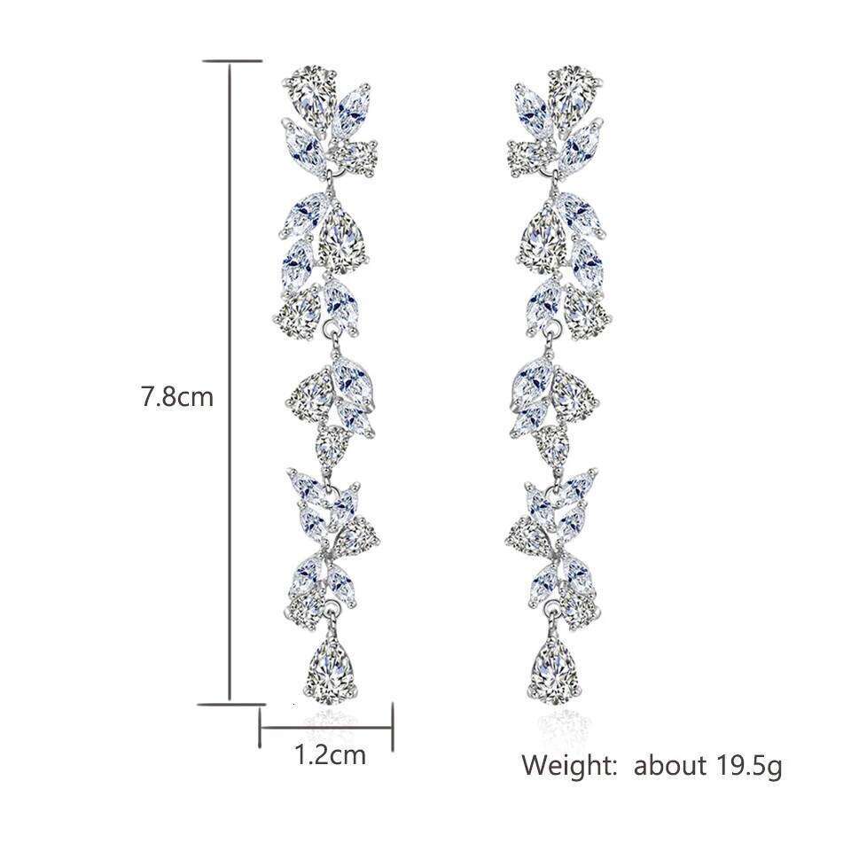 ZAKOL Luxury Leaf Cubic Zirconia Long Earrings For Women Elegant Shiny CZ Bridal Earring Party Wedding Jewelry