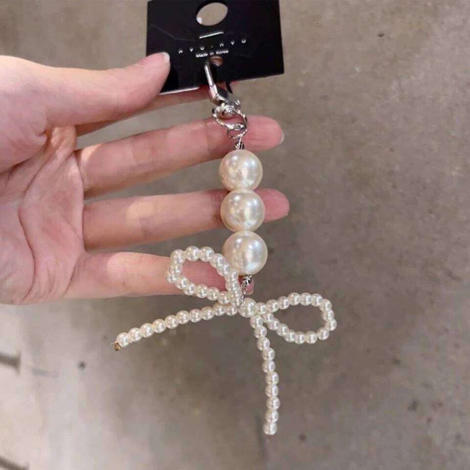 ZAKOL Korean Fashion Round Imitation Pearl Key Chain Phone Bag Backpack Charm Accessory Cute Jewelry Gift for Women Girls
