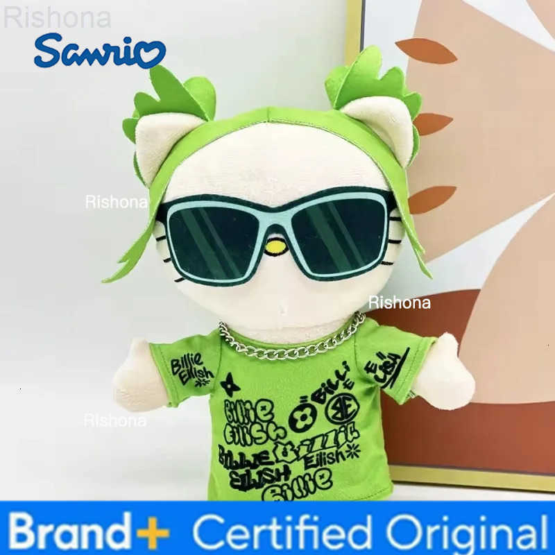 Sanrio 26cm KT Billie Eilish Green Sunglasses Fashion Boy Plush Doll Figure Stuffed Toys Cute Kids Boys Girls Christmas Gift H251229