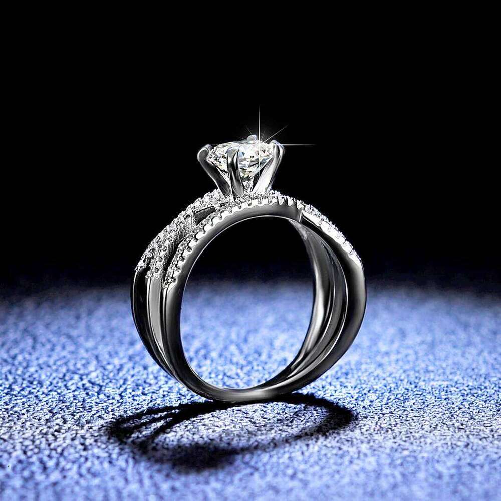 Sparkling Real D Color 1CT Moissanite Rings For Women S925 Silver Plated 18K Gold Pass Diamond Test Ring Wedding Band Gift fb1