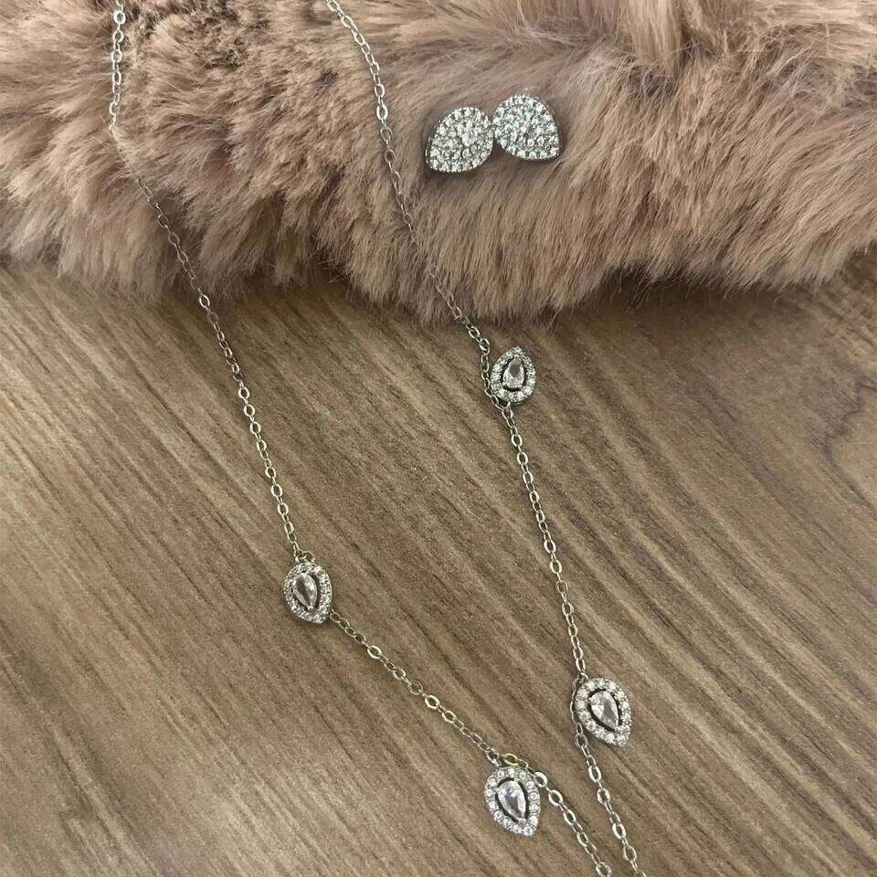 ZAKOL Water Drop Cubic Zirconia Pendant Choker Jewelry Sets for Women Girl Ins Trendy Gold Color Stud Earring Necklace Set Gift