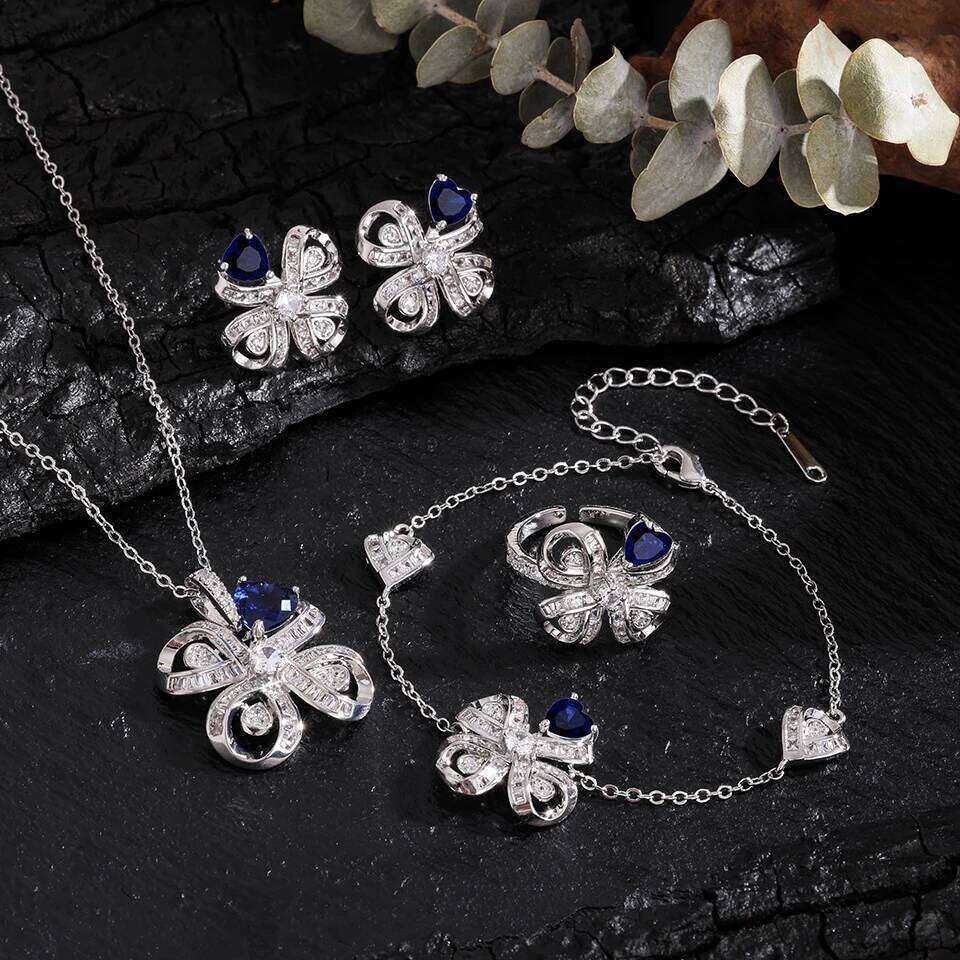 ZAKOL 4Pcs/Set Crystal Zircon Leaf Flowers Earring/Necklace/Ring/Bracelet for Women Aesthetic Wedding Party Jewelry Set