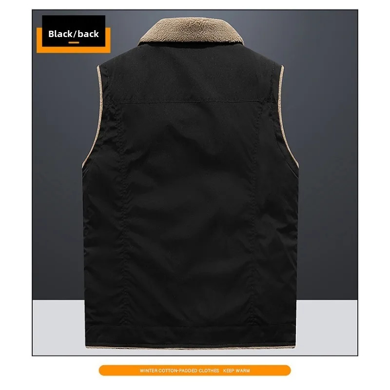 Mens Fleece Lined Thickened Jacket Vest Fashionable Warm Comfortable Versatile Handsome Trendy Shoulder Pad Outerwear 251225
