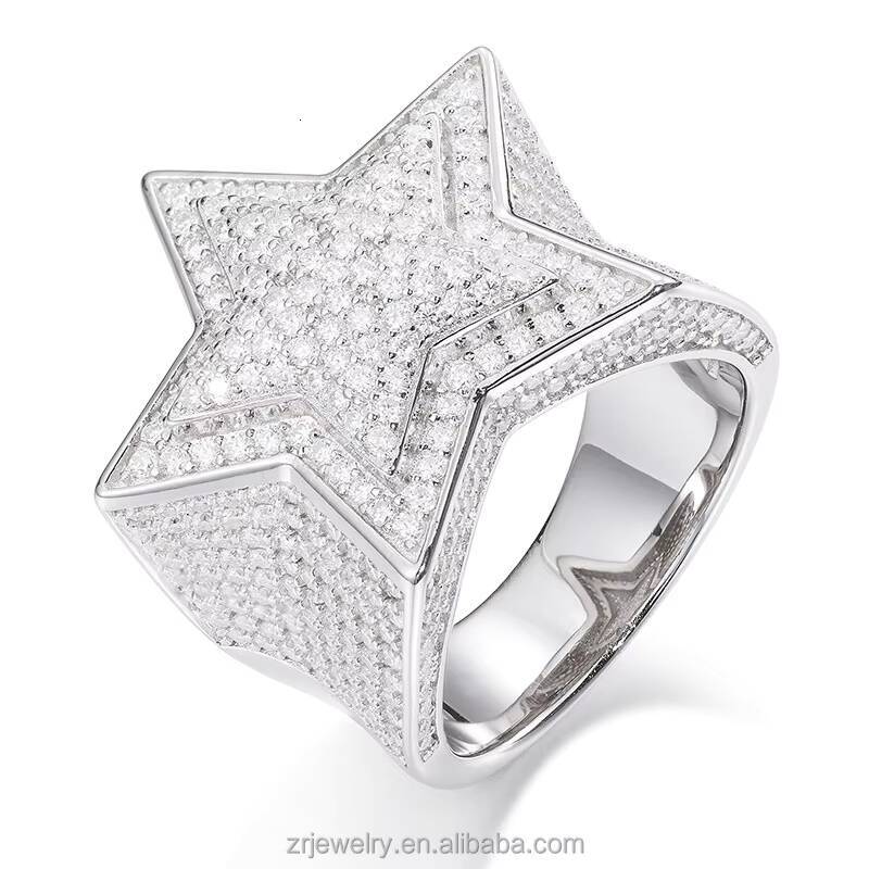 Iced Out S925 Moissanite Star Hiphop Rings Luxury Sterling Silver Gold Plated Moissanite Ring Men