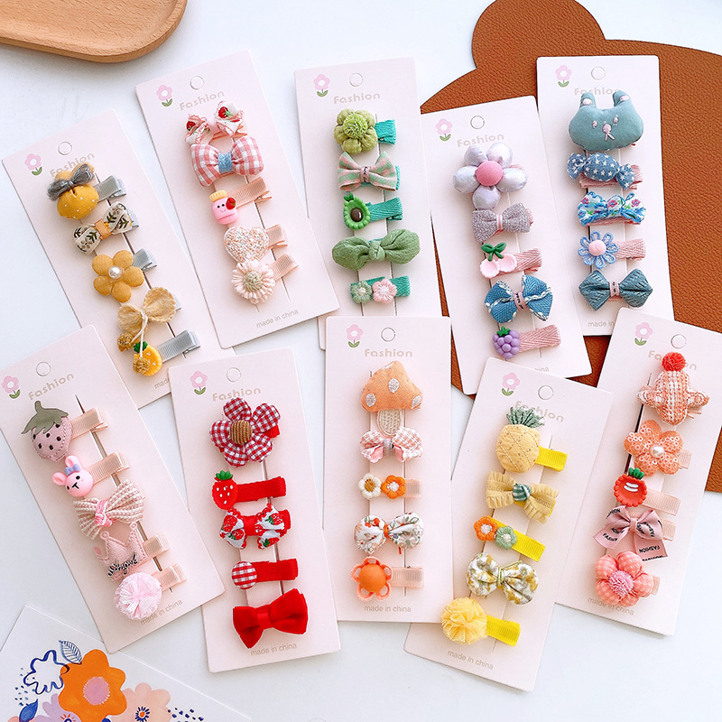 5Pcs/set Baby Newborn Hairpins Infant Toddler Hair Clip Barrettes Cute BB Clips Princess Girl Headwear Kids Hair Accessories C2022