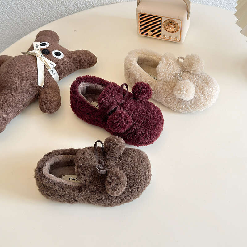Children's Slip-On Plush Cotton 2025 Autumn Winter New Korean Style Thickened Warm Girls' Furry Shoes
