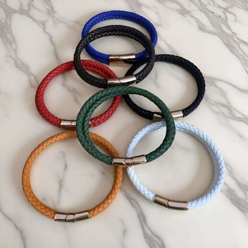 Cross-Border Hot-Selling Stainless Leather Retro Woven Titanium Steel Jewelry Imitation Cowhide Tai Chi Bracelet