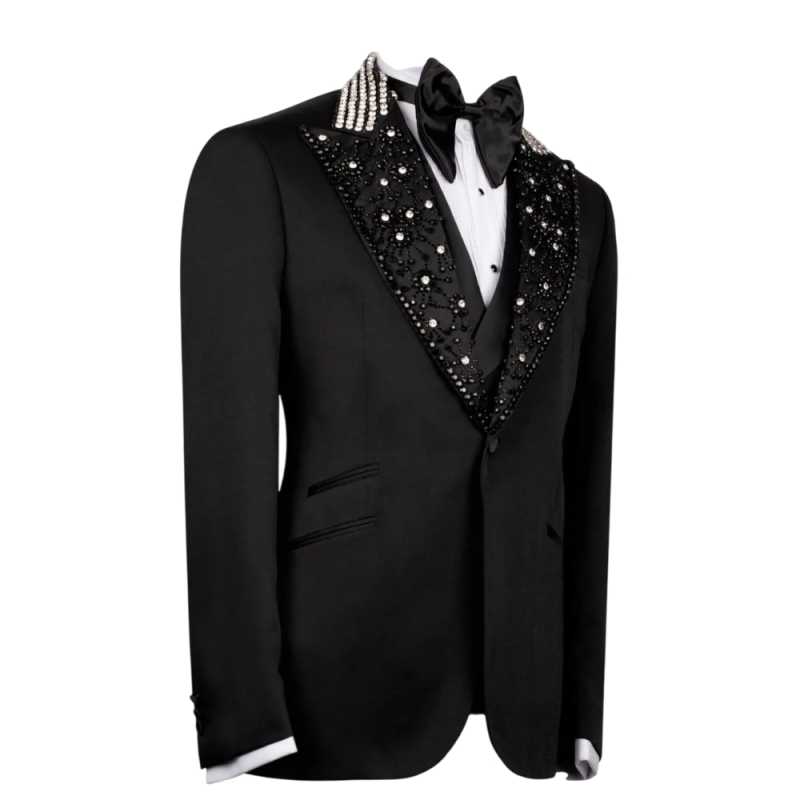 Luxury Wedding Tuxedos Crystal Beaded 1 Piece Set Jacket Men Suit Exquisite Single Breasted Evening Groom Coat Customized