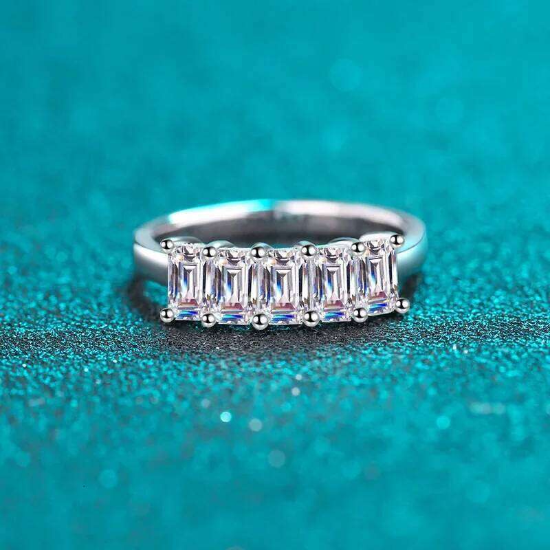 18K gold inlaid diamond mother emerald cut rectangular Pt950 platinum moissanite ring e77