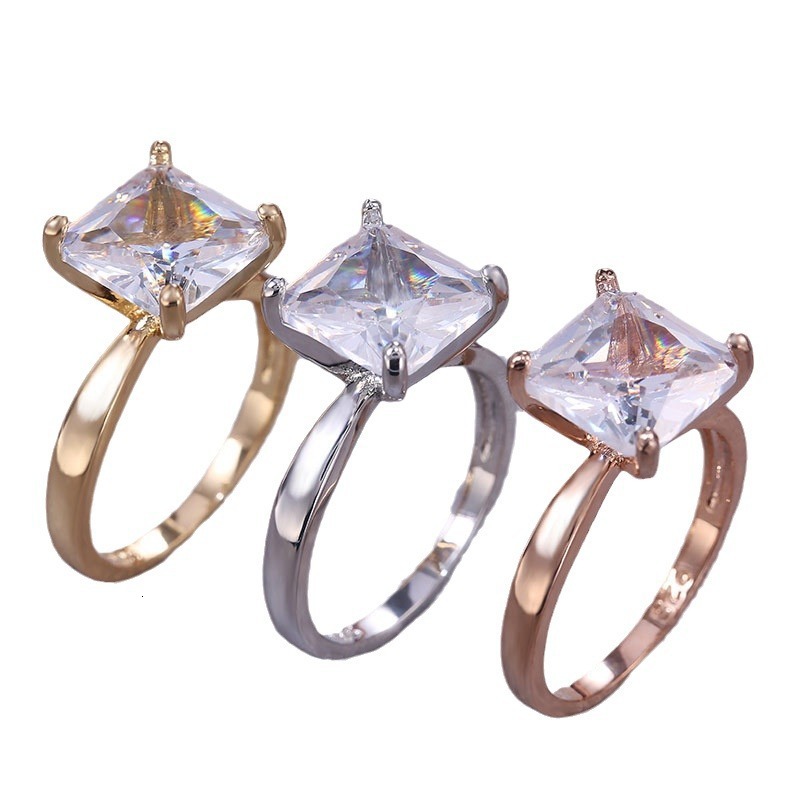 Luxury Brand Designer Jewelry Luxury Brand Designer Jewelry Hot-Selling Accessories Classic Rose Gold Diamond Princess Ring Fashion Women's Squar