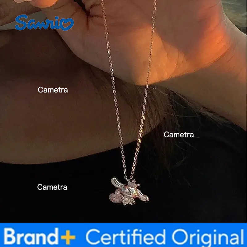 Sanrio Cinnamoroll Pink Diamond Heart Necklace with Crown Charm Cute Big Eared Dog Pendant Dainty Collarbone Chain Gift for Women Girls H251229