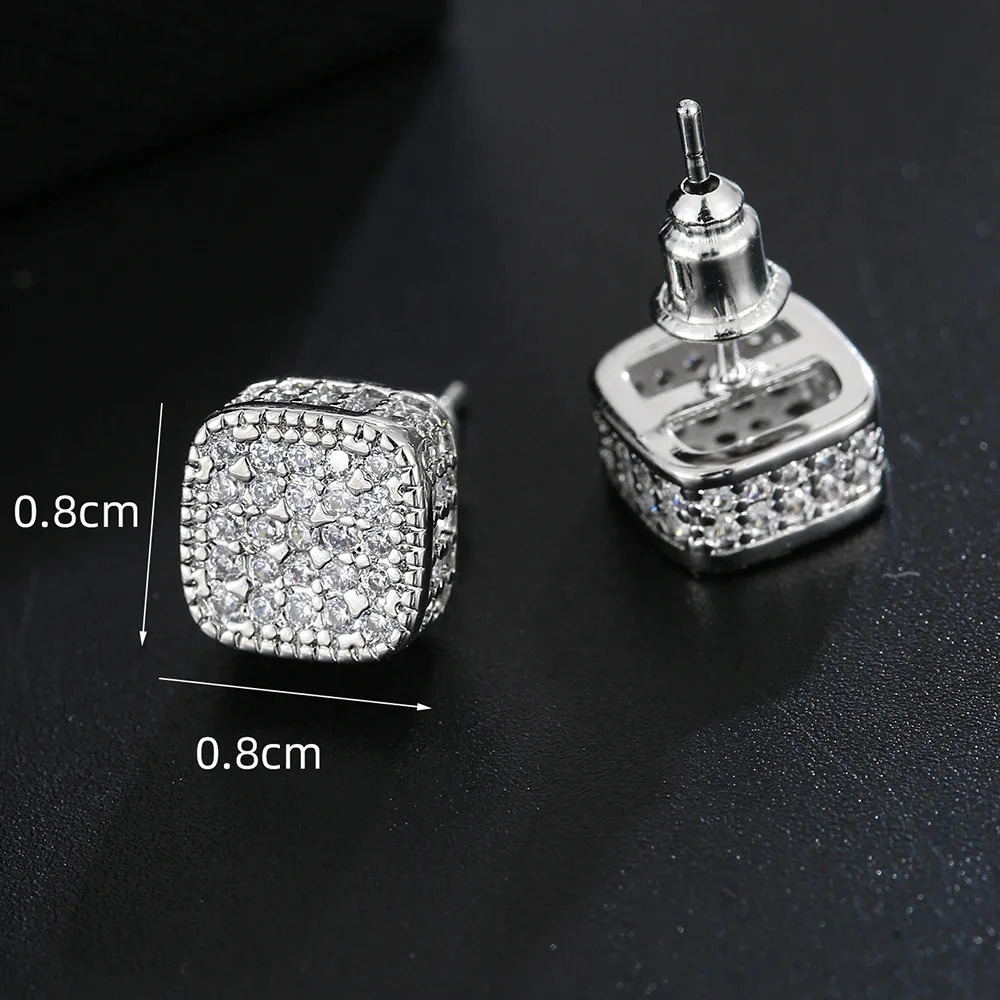 Trendy Square-shaped Men Cool Hip Hop Style Stud Earrings with Zirconia Perfect Mens and Womens Rock Jewelry Accessories 251224