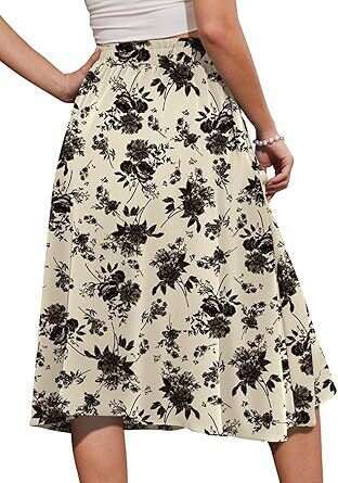 Women's A-Line Cake Waist Casual Midi Draped Elastic Flared Drawstring Fringe Hem Punk Vintage for Casual Wear Printed Pocket