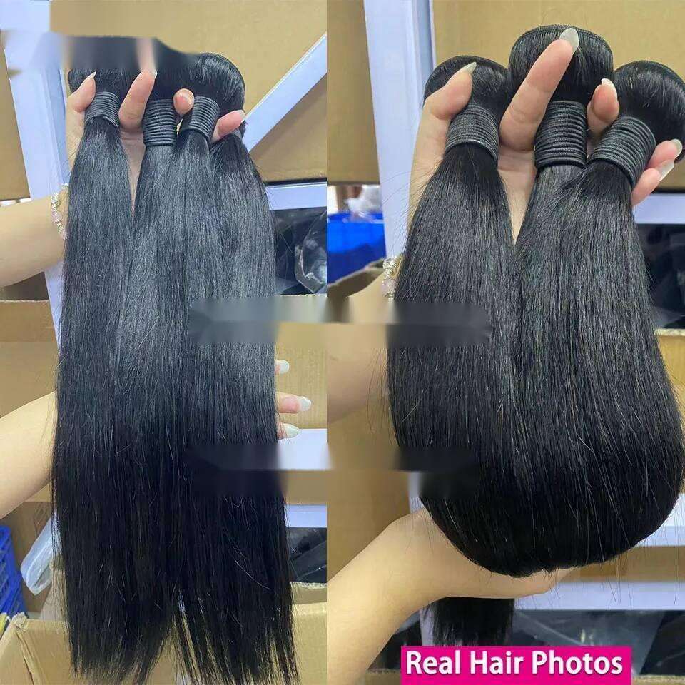 Straight Human Closure 2X6 4X4 Raw Brazilian Hair Extensions Weave 3 4 Bundles With 13X4 Transparent Frontal VMS