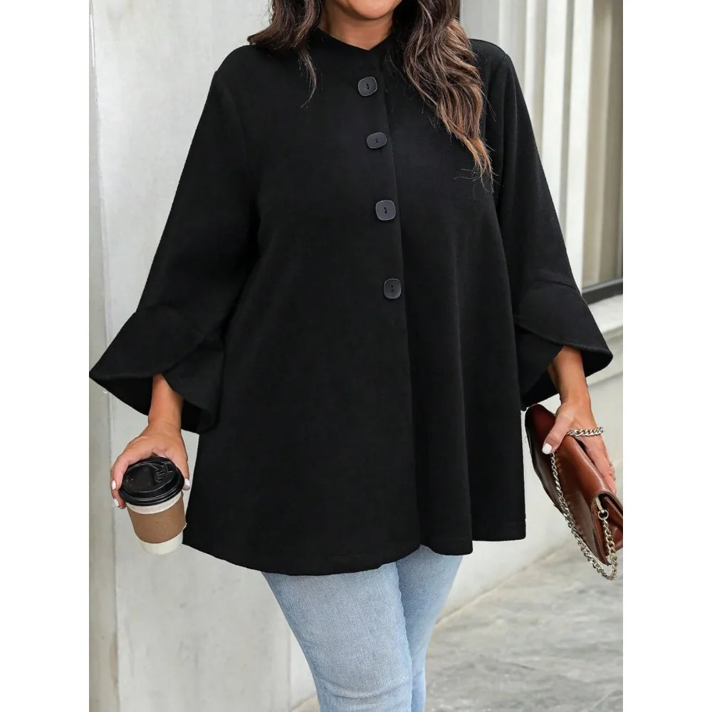 Plussize Womens Winter Coat Style Stand Collar Flared Sleeves Loose Fit Casual and Fashionable 251225