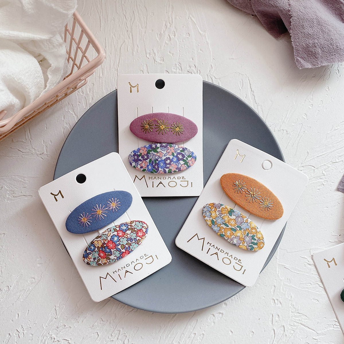 2Pcs/set BB Clips Oval Girls Bangs Hair Clip Embroidered Floral Fabric Hairpins for Toddler Kids Hair Accessories Gift Set C2021