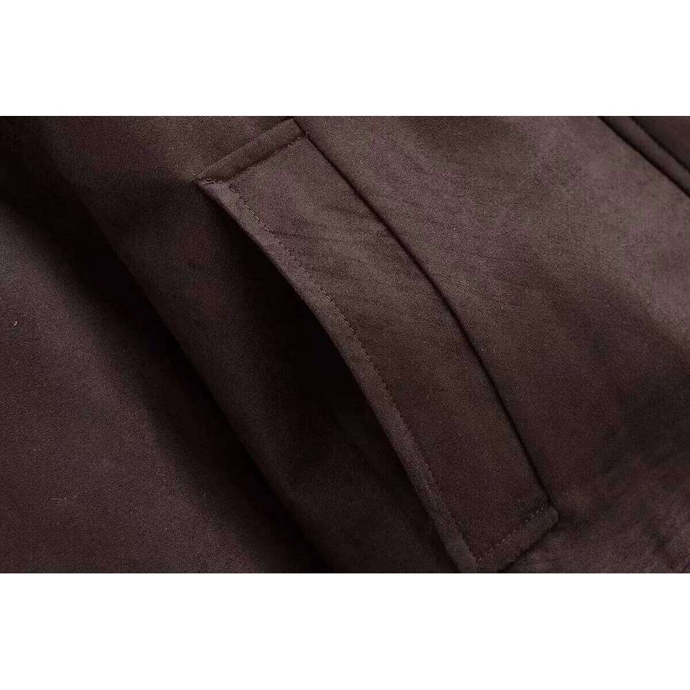 Women Fashion Versatile Imitation Suede Long Sleeves Pockets Jacket Coat Autumn Winter Female Zipper Slim Coats Streetwear ZHE HAN