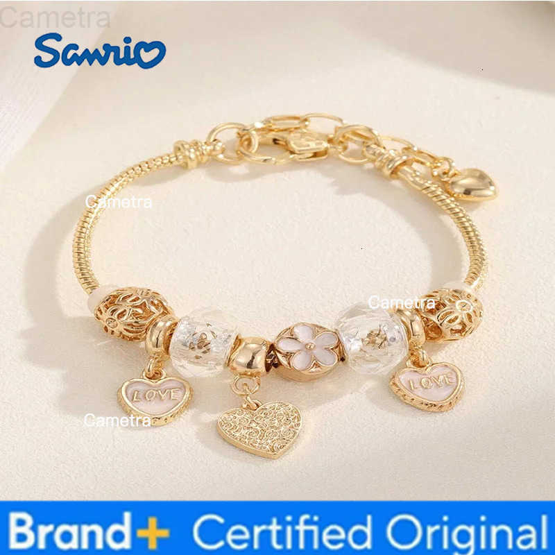 Sanrio Fashion Luxury Gold Color Alloy Artificial Zircon Rhinestone Flower Heart Beaded Bracelet Women Jewelry Summer Gifts H251229
