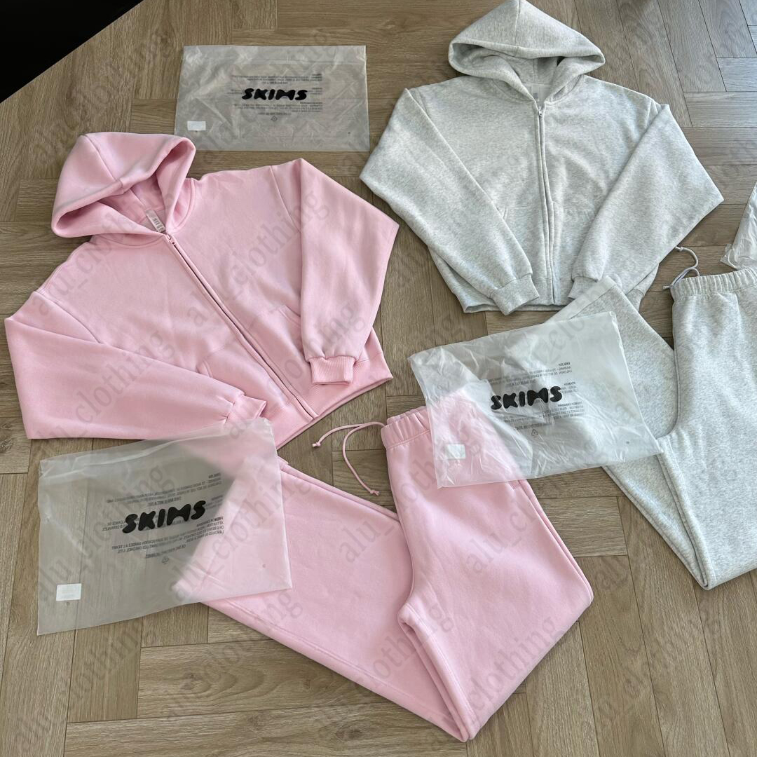 Skims Sets Women's Set Outfit Classic Zip Up Hoodie Pink Jacket Full Zip + Pants Sweatpants Sweat Long Clothes Outfit Sports Sportswear Yoga U-neck sleeveless tank top