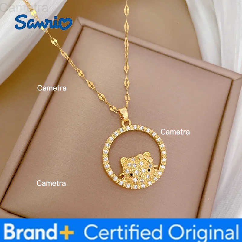 Sanrio Stainless Steel Chain Simple Cute Zircon Hello Kitty Circle Pendant Necklaces for Women Girls Fans Birthday Christmas Gifts H251229