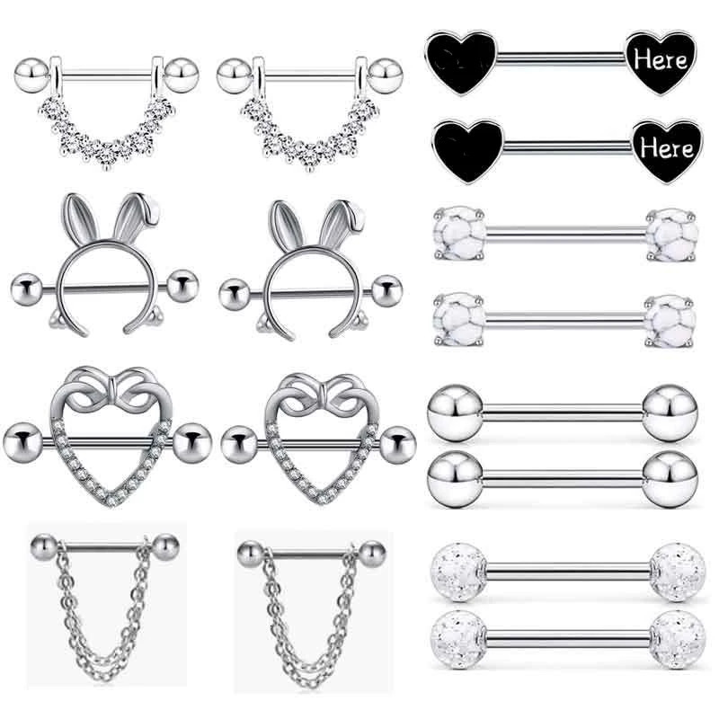 Fashion Stainless Steel Heart Nipple Piercing Set Jewelry Flower Nipple Barbell Pack Crystal Nipple Ring Lot Sexy Body Piercing 251224