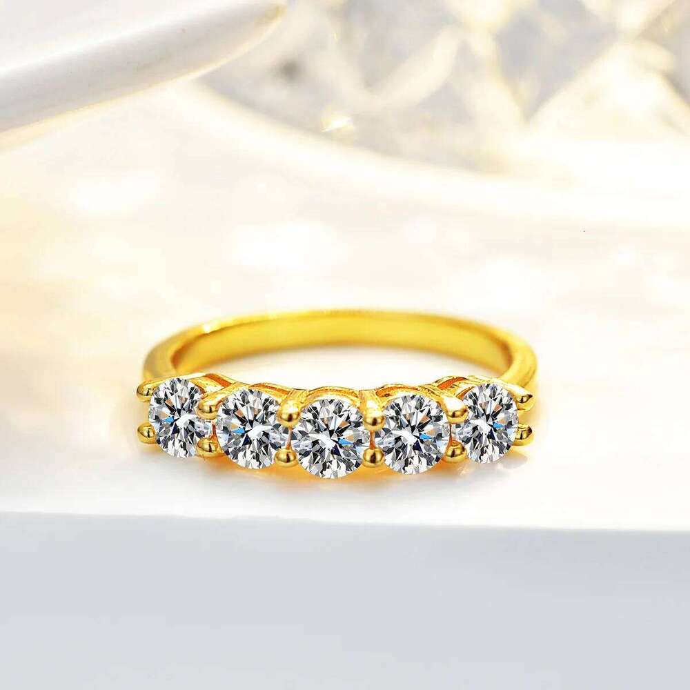 14k Gold Plated 1.5CT Real Moissanite Diamond Rings for Women 1/3 Eternity Bands S925 Sterling Silver Fine Jewelry GRA 0c8
