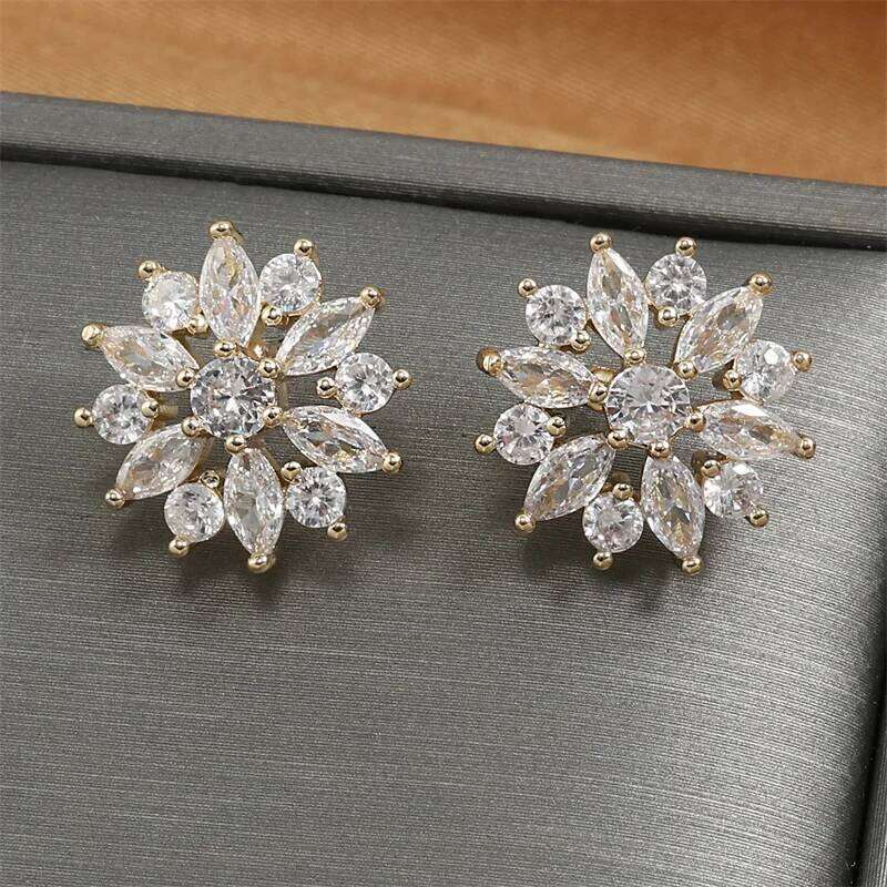 ZAKOL Fashion Flower Cluster Zircon Stud Earrings for Women Rose Gold Color Crystal Ear Jewelry Brincos