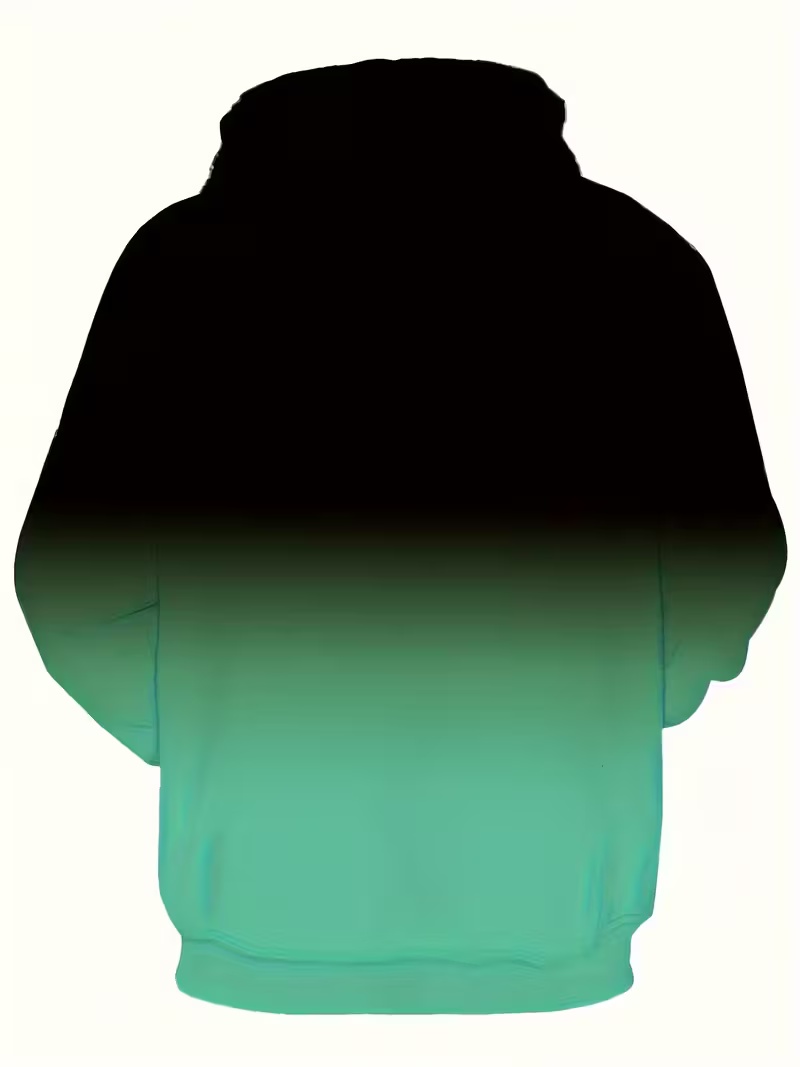 Trendy Gradient Hoodie Black & Green Color-Blocked Letter Print Relaxed-Fit Casual Streetwear Pullover Hoodie