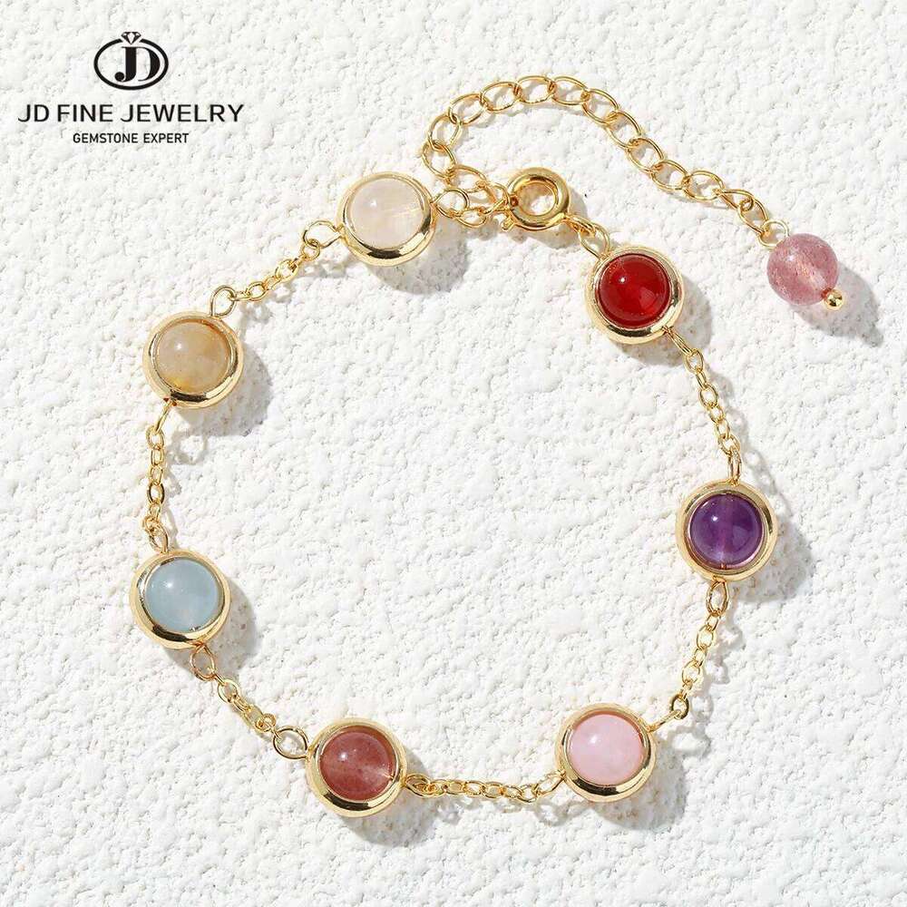 JD Natural Stone Colorful Crystal Lucky Bead Chain Bracelets Women Fashion Simple Adjustable Stainless Steel Healing Jewelry 25H1229