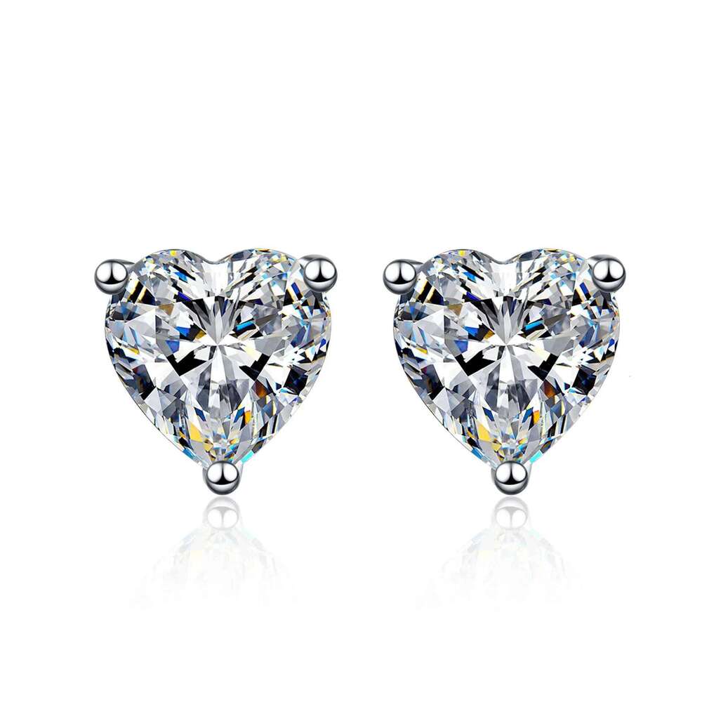 18K gold set with heart-shaped simple moissanite diamond earrings, Pt950 platinum, as a gift for girlfriend 760