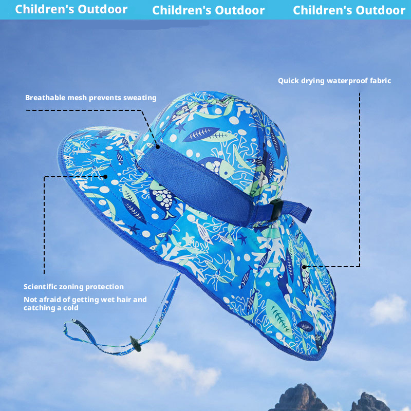 Toddler Kids Sun Hat UPF 50+ Full Coverage Beach Hat - Neck Face Shoulder Protection Wide Brim Fishing Cap with Chin Strap Breathable Mesh for Boys Gi