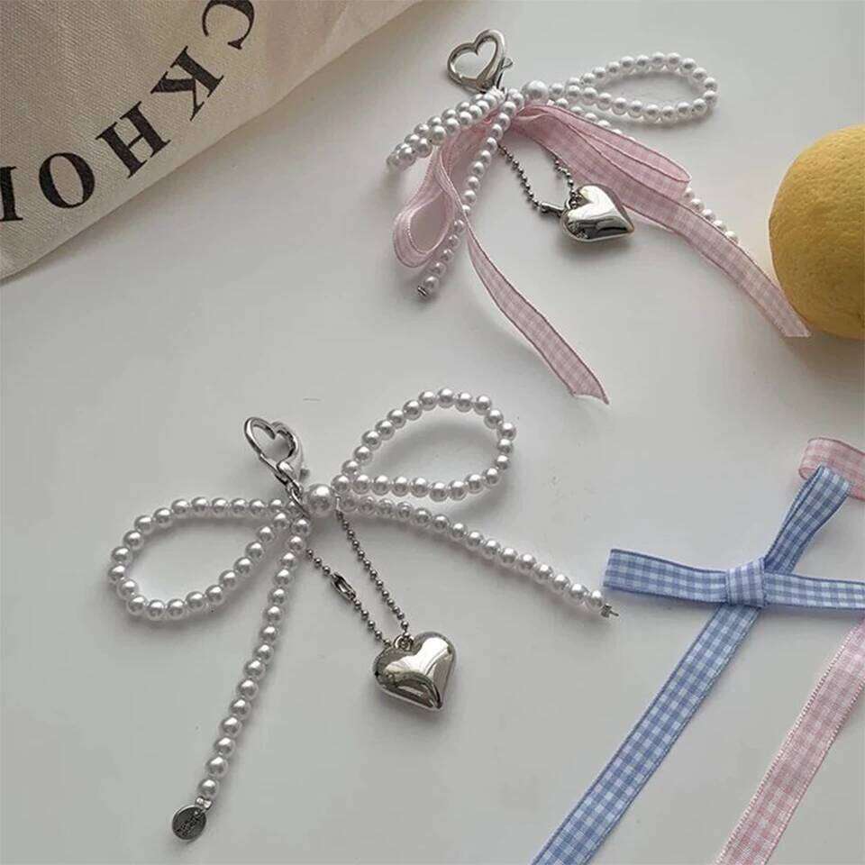 ZAKOL Delicate Beaded Key Chain White Pearl Bow Keychain Decoration For Bags Phones Korean Fashion Accessories