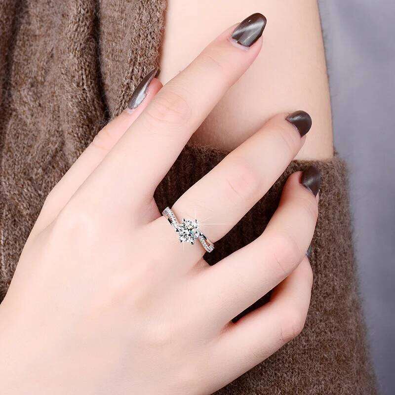 1CT 6.5MM D Color Moissanite Rings for Women Sparkling Wedding Lab Diamond Band S925 Sterling Silver Birthday Gift GRA bbf