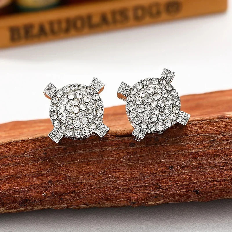 Fashion Gold Color Iced Out Square Bling Stud Earring Men Hip Hop Rhinestone Geometry Earrings for Women Party Jewelry 251224