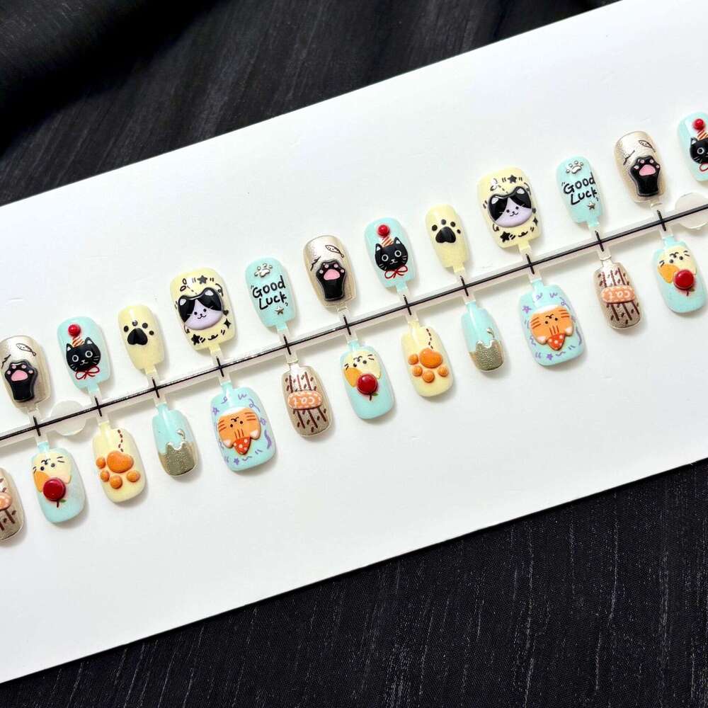 3D Cute Cat Wearable Gold Foil Cartoon Fun Nail Art Stickers Xiaohongshu Hot Item 30 Pieces