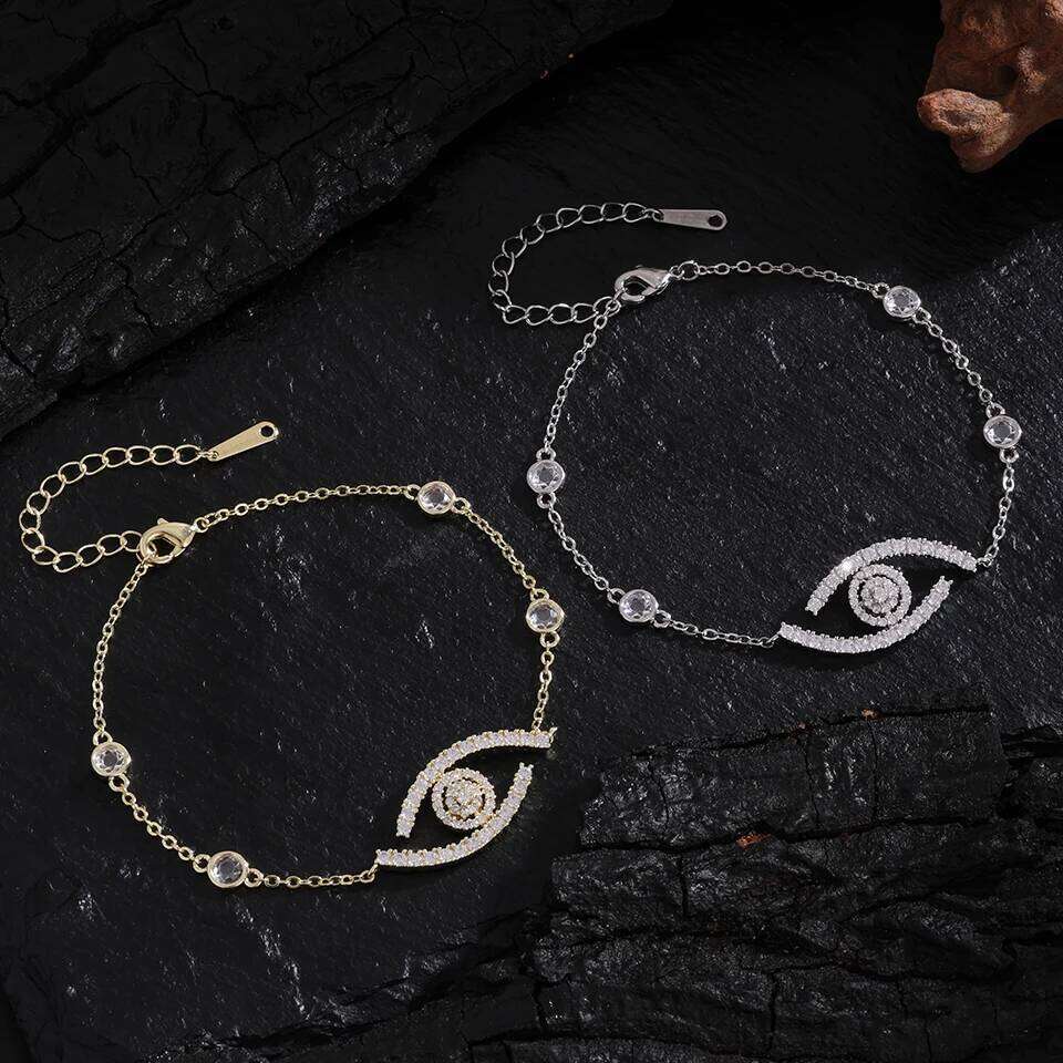 ZAKOL Exquisite Brilliant Cubic Zirconia Evil Eye Adjustable Bracelet for Women Korean Fashion Women's Birthday Jewelry Gift