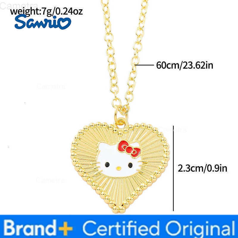 Sanrio Anime Hello Kitty Necklace Cartoon Figure KT Cat Heart Shape Metal Golden Pendant Necklace Kawaii Jewelry Accessories H251229