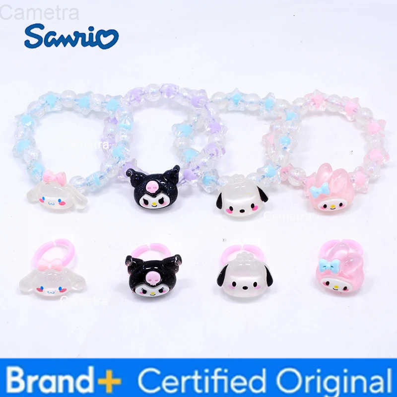Sanrio Crystal Bracelet Kuromi My Melody Cinnamoroll Cute Anime Cartoon Girls Ring Jewelry Set For Girl Birthday Party Gift H251229