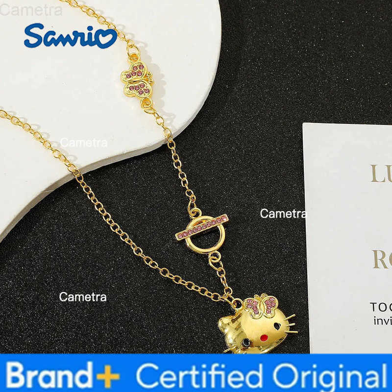 Sanrio Cute Hello Kitty Pendant Necklace Gold Classic Anime Character Hello Kitty Necklace for Girls Birthday Party Gifts H251229