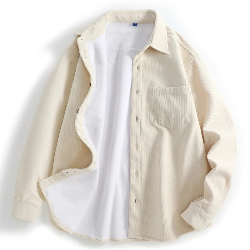 Mens Long Sleeve Fleece Lined Corduroy Shirts Flannel Fur Lined Formal Shirts Fleece Business Casual Shirt for Men Dress Shirts 251224