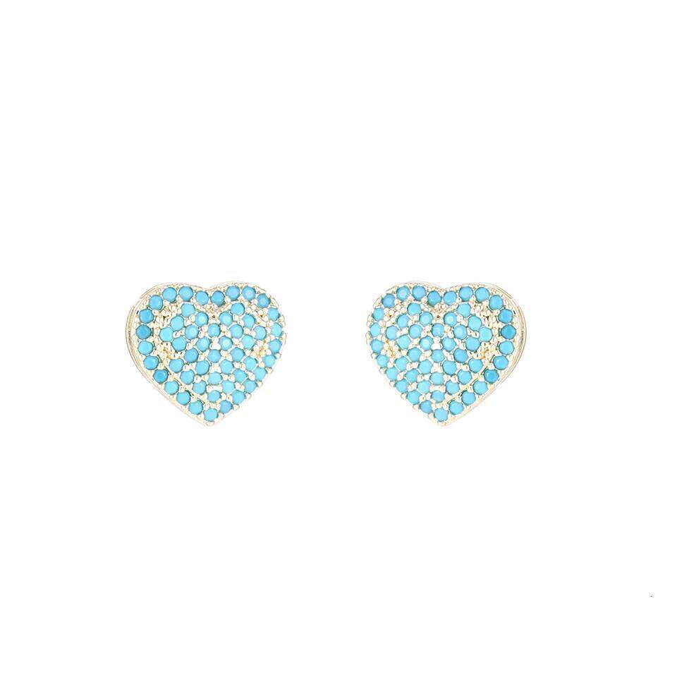 ZAKOL New Arrival Blue Turquoise Heart-shaped Stud Earrings for Women Creative Shiny Stone Ear Accessories Party Gift