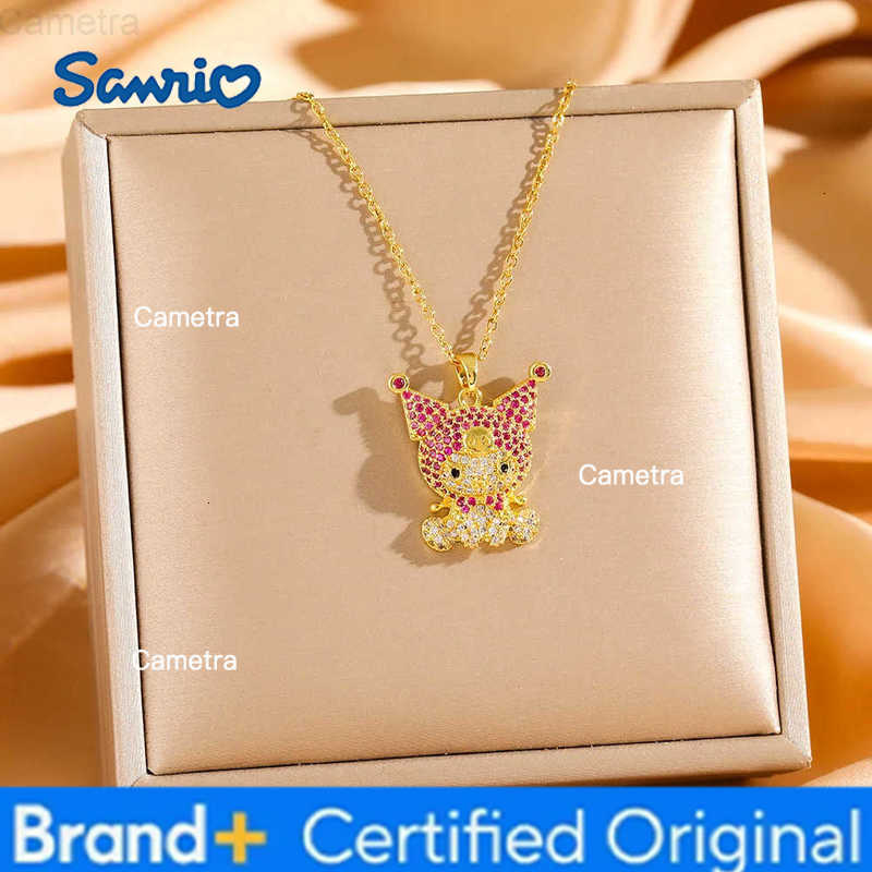 Sanrio Stainless Steel Chain Cute Hello Kitty Kuromi Shiny Zircon Pendant Necklaces for Women Girls Gold Color Fashion Jewelry H251229