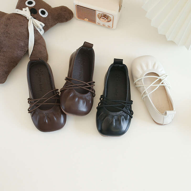 Girls Korean Style Small Leather 2025 Spring and Autumn New Children's Slip-On Loafers Soft Sole Princess Ballet Shoes