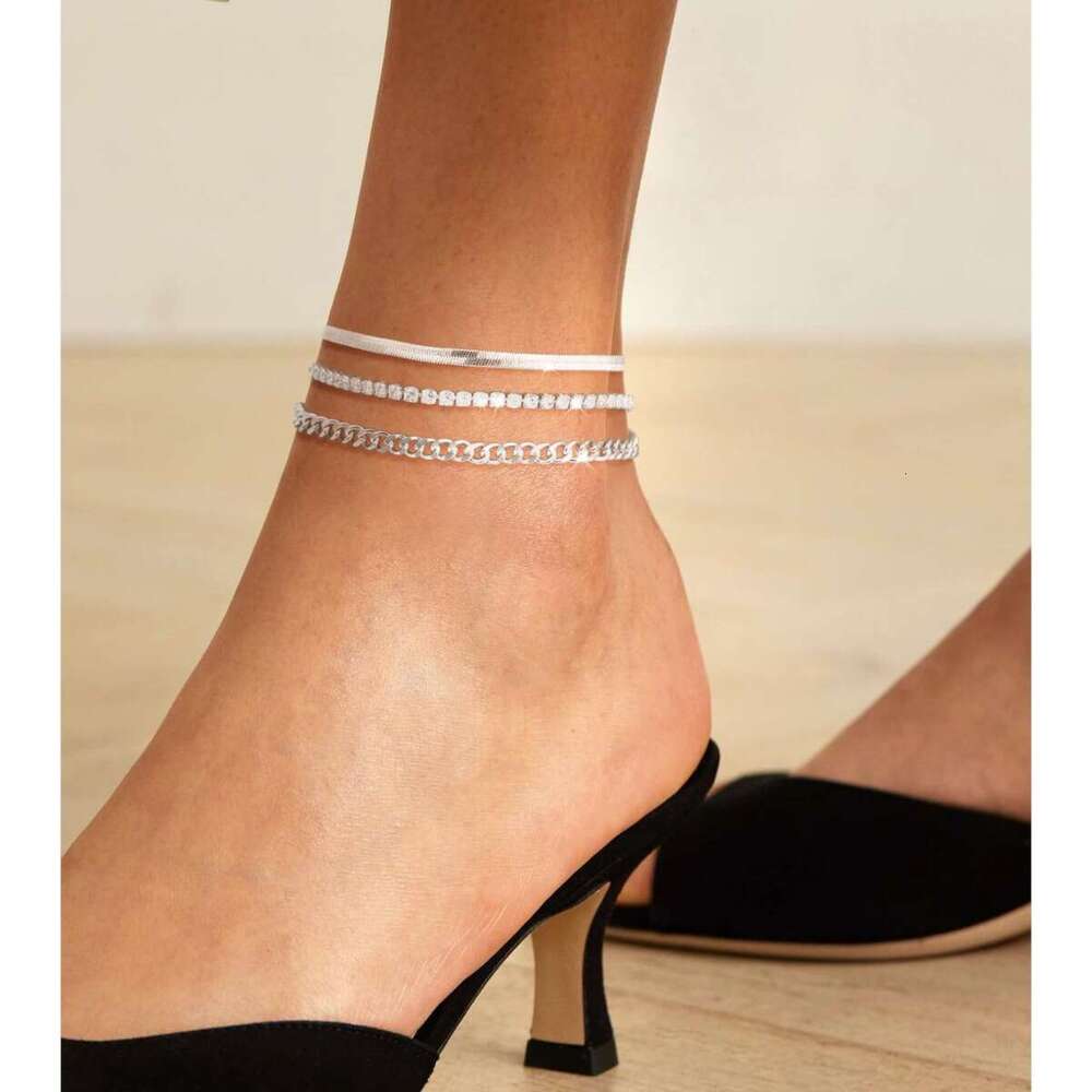 Niche Design Stainless Steel Paperclip Braided Snake Bone Anklet Set Elegant Trendy Lady Foot Jewelry